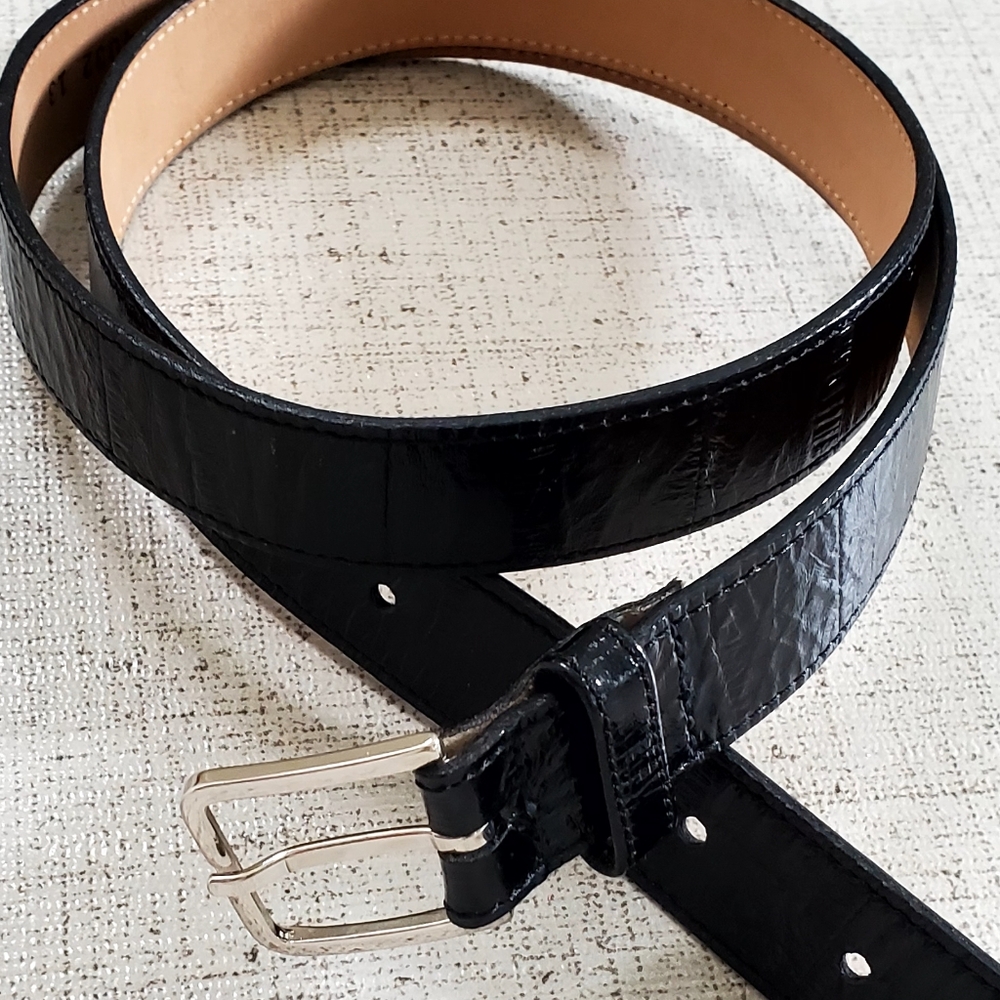Black Genuine Cow Leather Eelskin Textured Finish, Silver Buckle, Wm's 34, NWOT